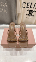 Studded Leather Thong Sandals with Architectural Heel