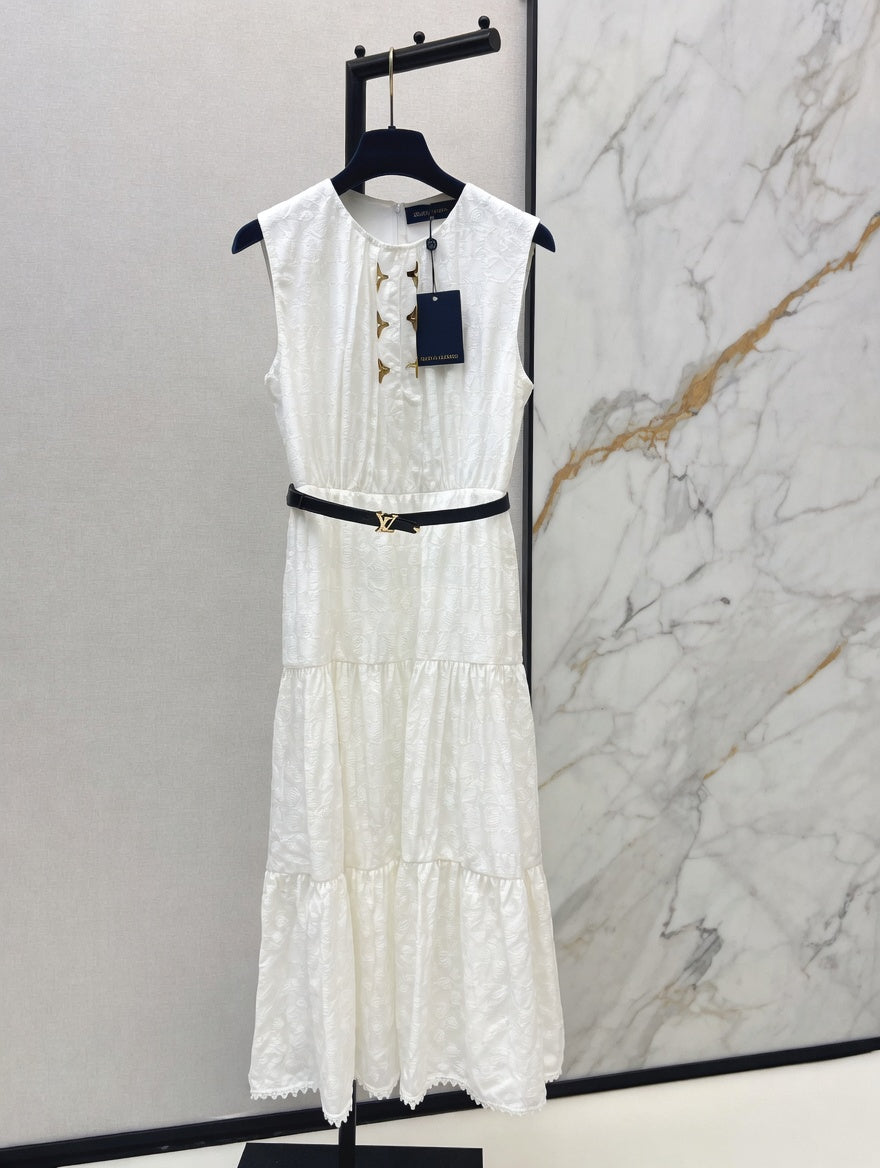 Sleeveless White Broderie Anglaise Tiered Dress