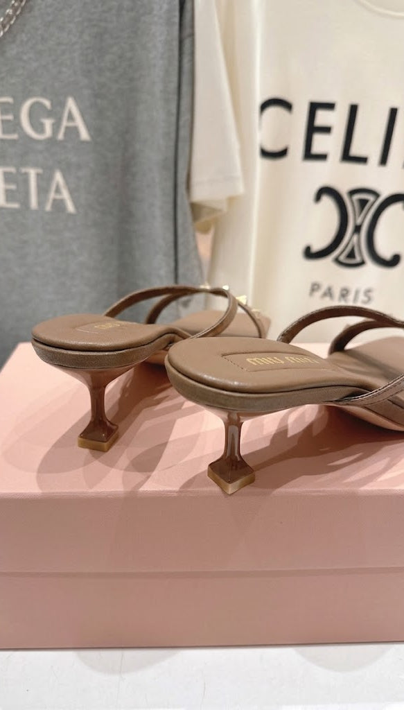Studded Leather Thong Sandals with Architectural Heel