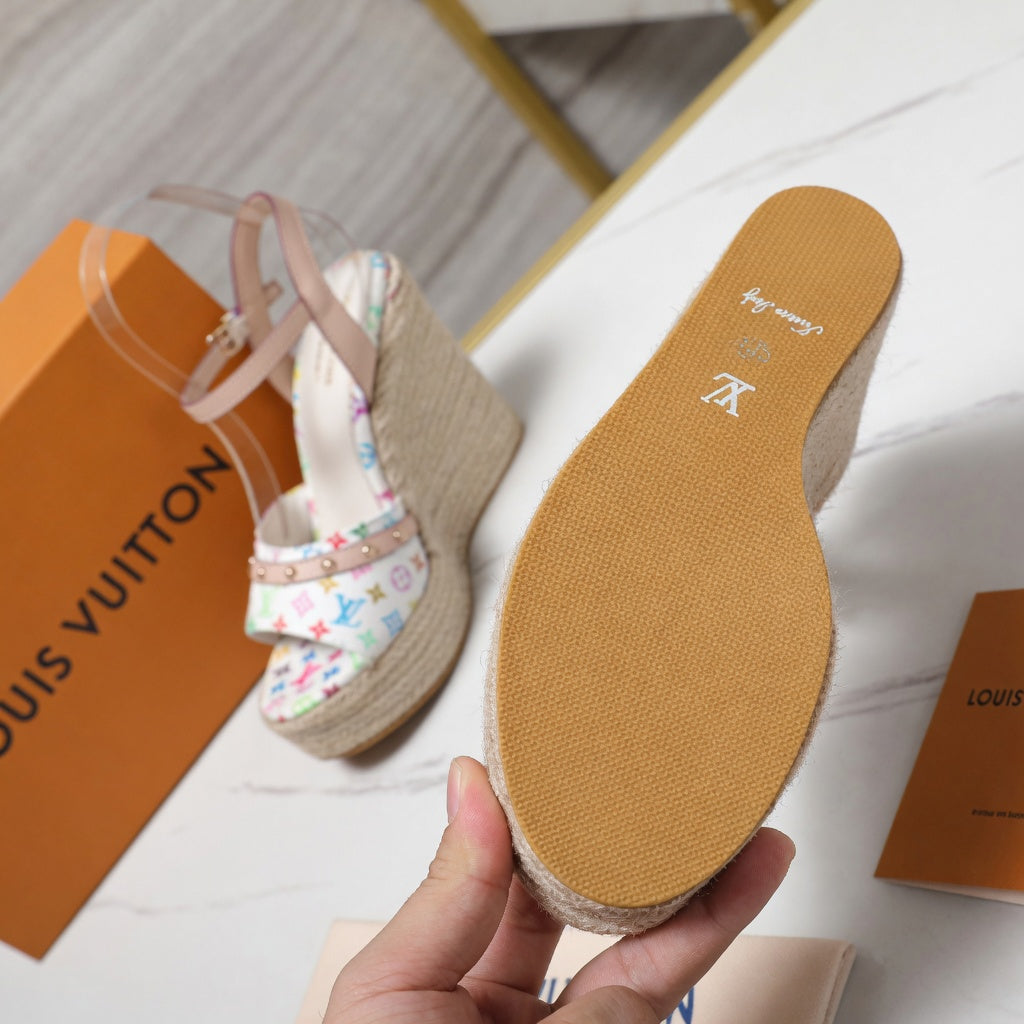 Multicolor Canvas Wedge Sandals