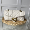 White Quilted Bag with Gold Buckle