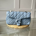 Blue Quilted Bag with Gold Buckle