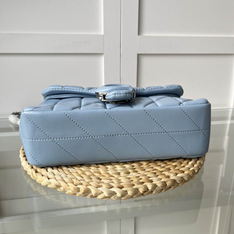 Blue Quilted Bag with Gold Buckle