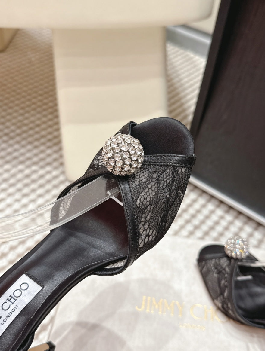 Luxury-Inspired Satin Lace Crystal Accent Stilettos