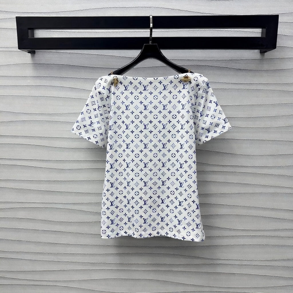 Monogram Short-Sleeve Blouse
