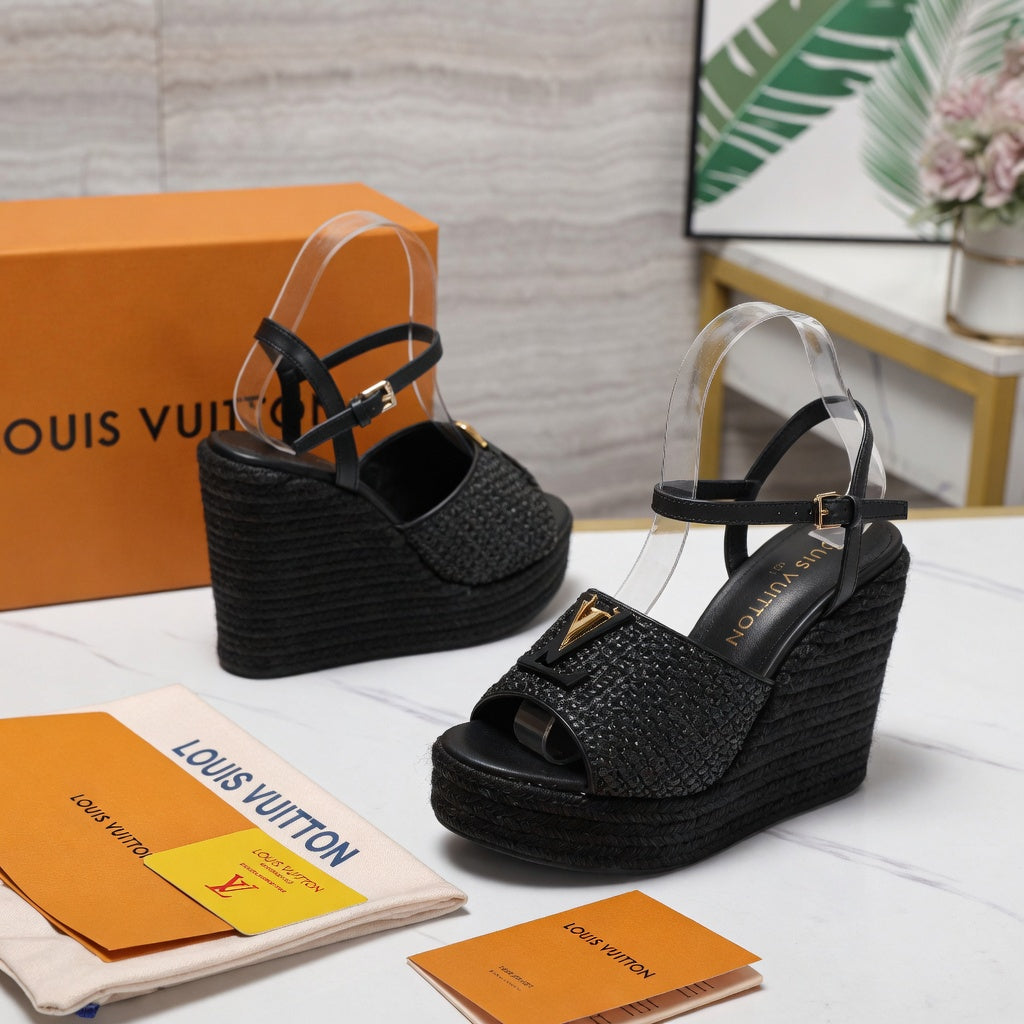 Woven Texture High Wedge Sandals