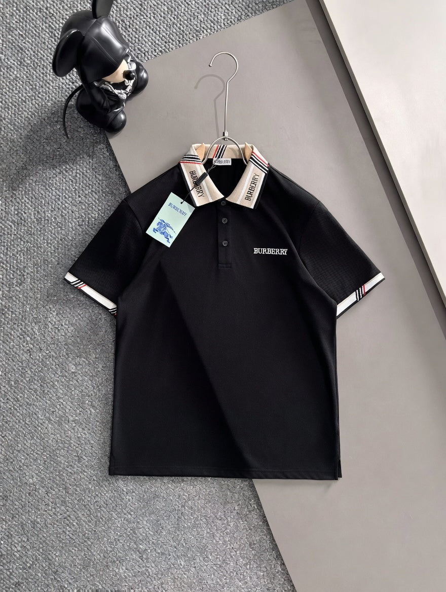 Polo Shirt with Plaid Collar Trim