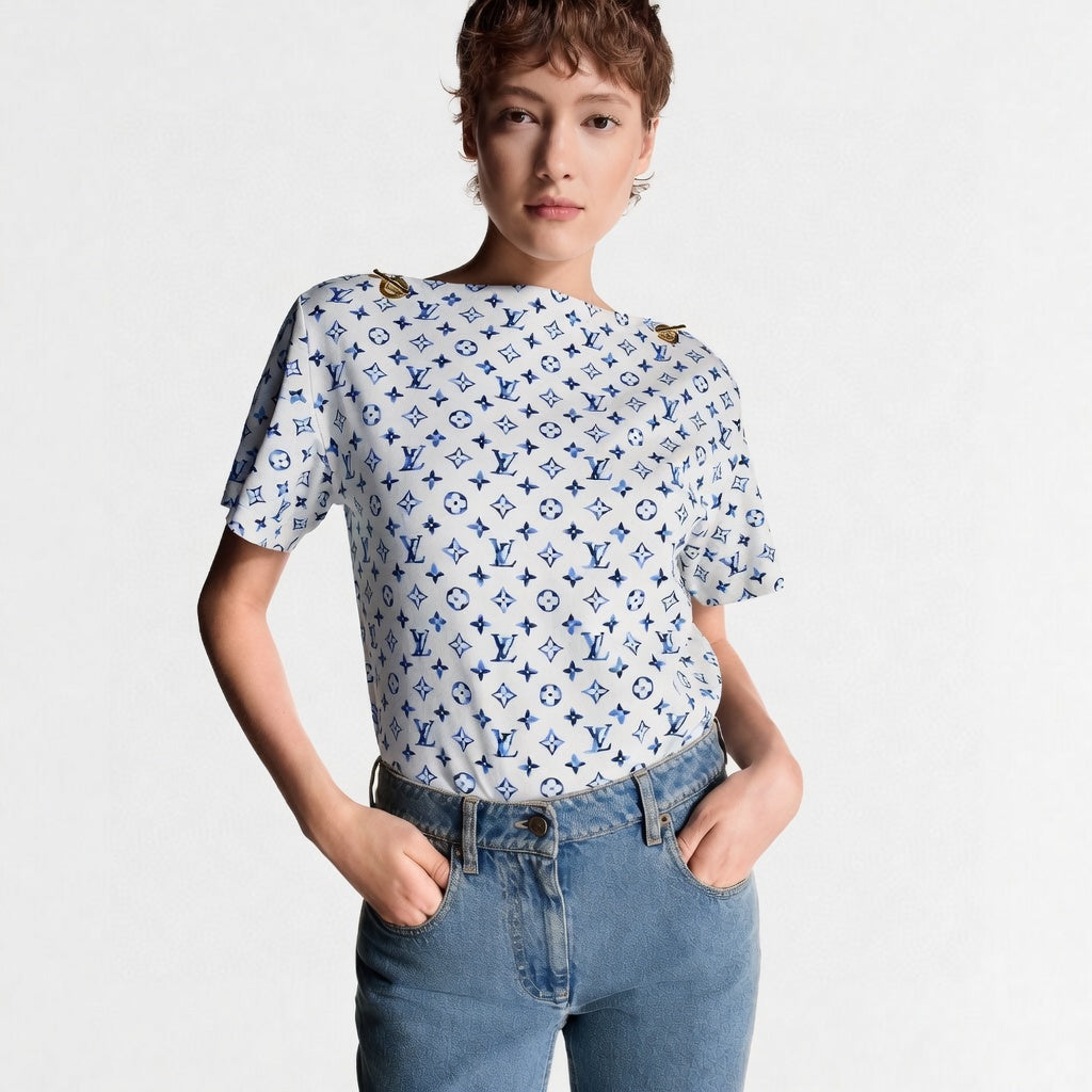 Monogram Short-Sleeve Blouse