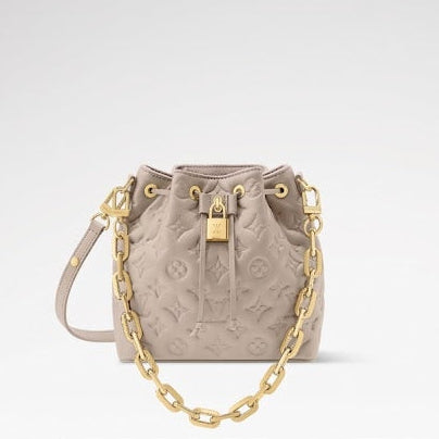 Quilted Monogram Leather Bucket Bag with Gold Chain Link
