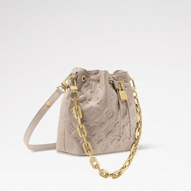 Quilted Monogram Leather Bucket Bag with Gold Chain Link