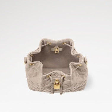Quilted Monogram Leather Bucket Bag with Gold Chain Link