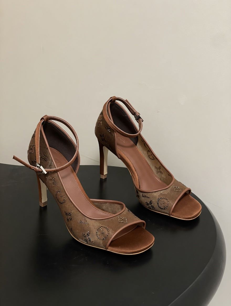 Black Mesh Embroidered Stiletto Heels
