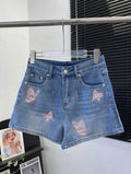 Butterfly Embroidered Denim Shorts
