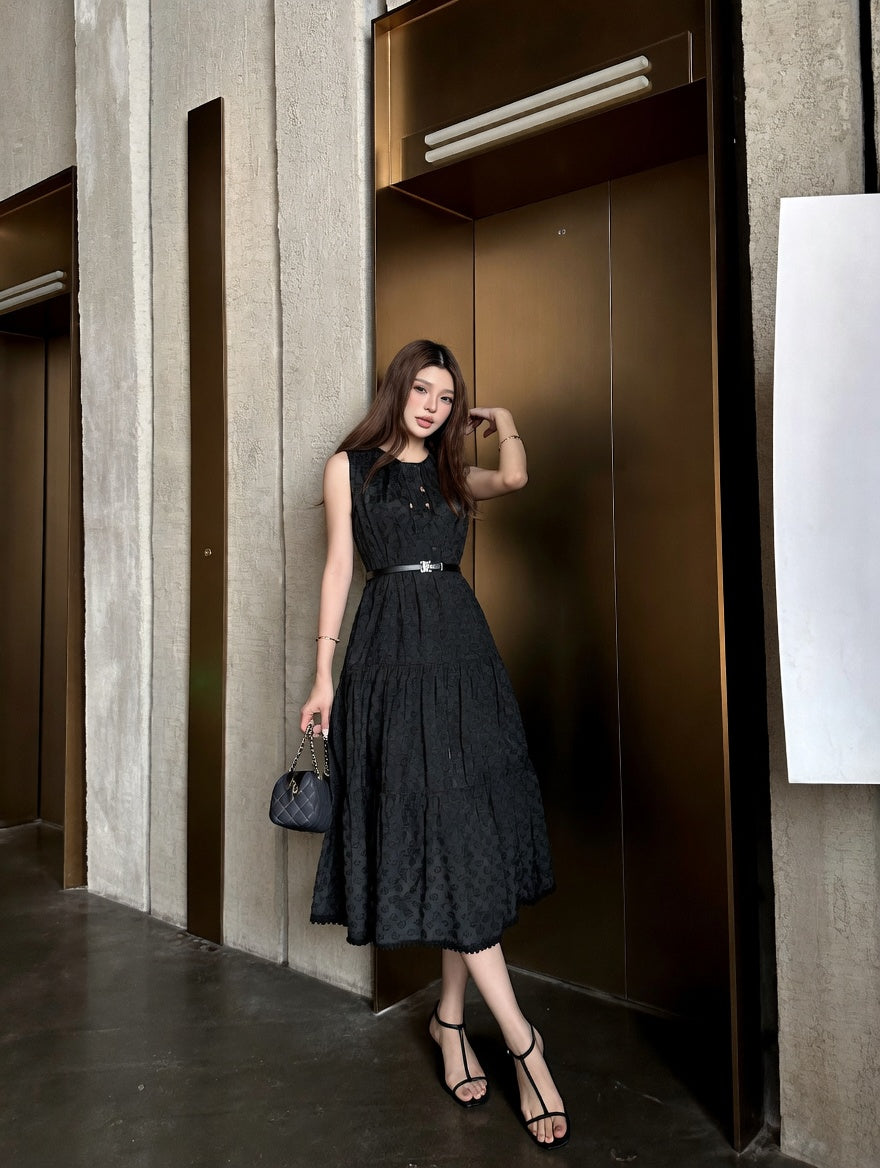 Sleeveless Black Broderie Anglaise Tiered Dress