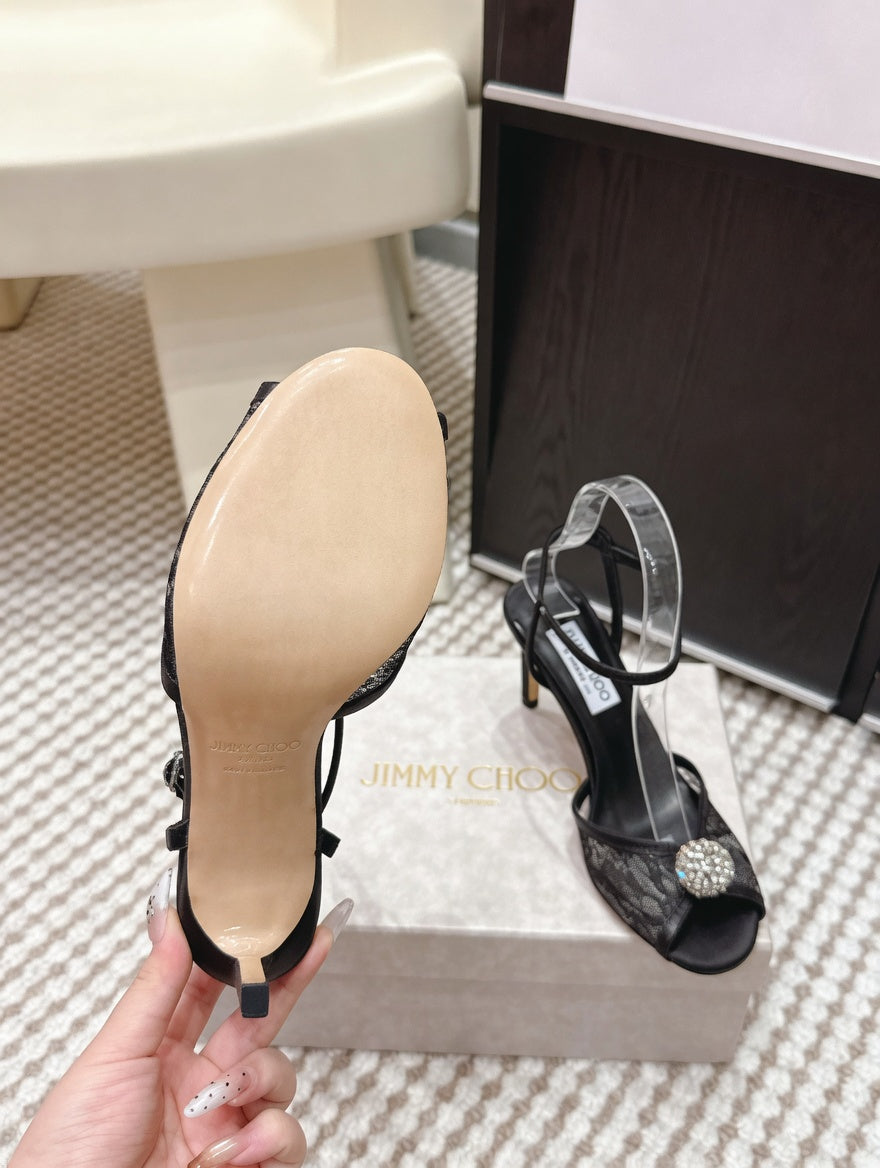 Luxury-Inspired Satin Lace Crystal Accent Stilettos