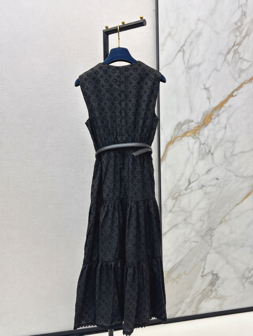 Sleeveless Black Broderie Anglaise Tiered Dress
