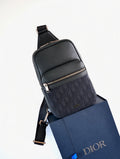 Black and Blue Leather Sling Bag