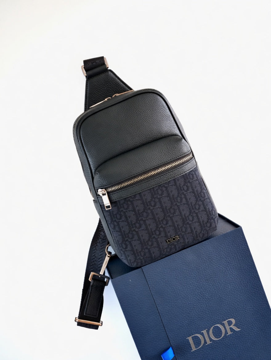 Black and Blue Leather Sling Bag