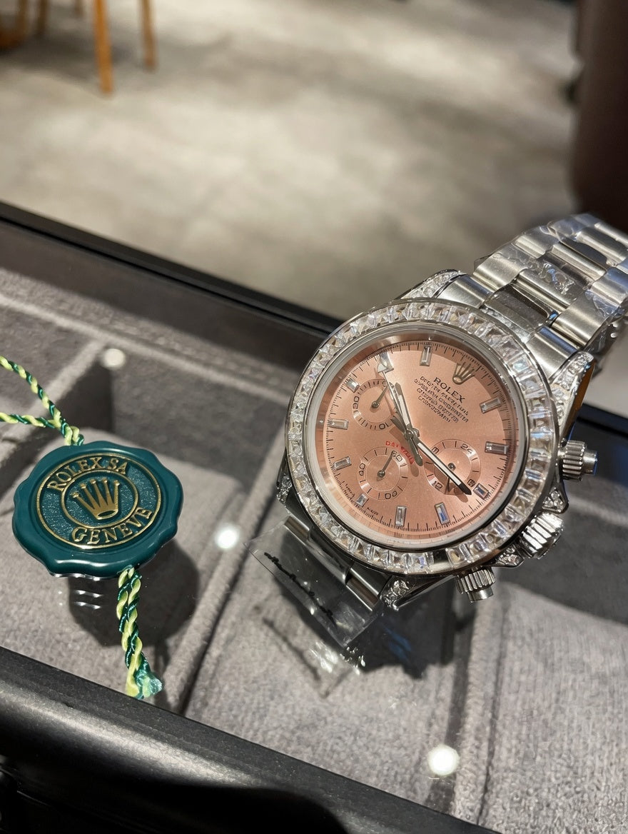 Pink Diamond Bezel Chronograph Watch