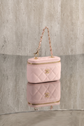 Mini Vanity Bag in Pastel Pink with Woven Chain Strap