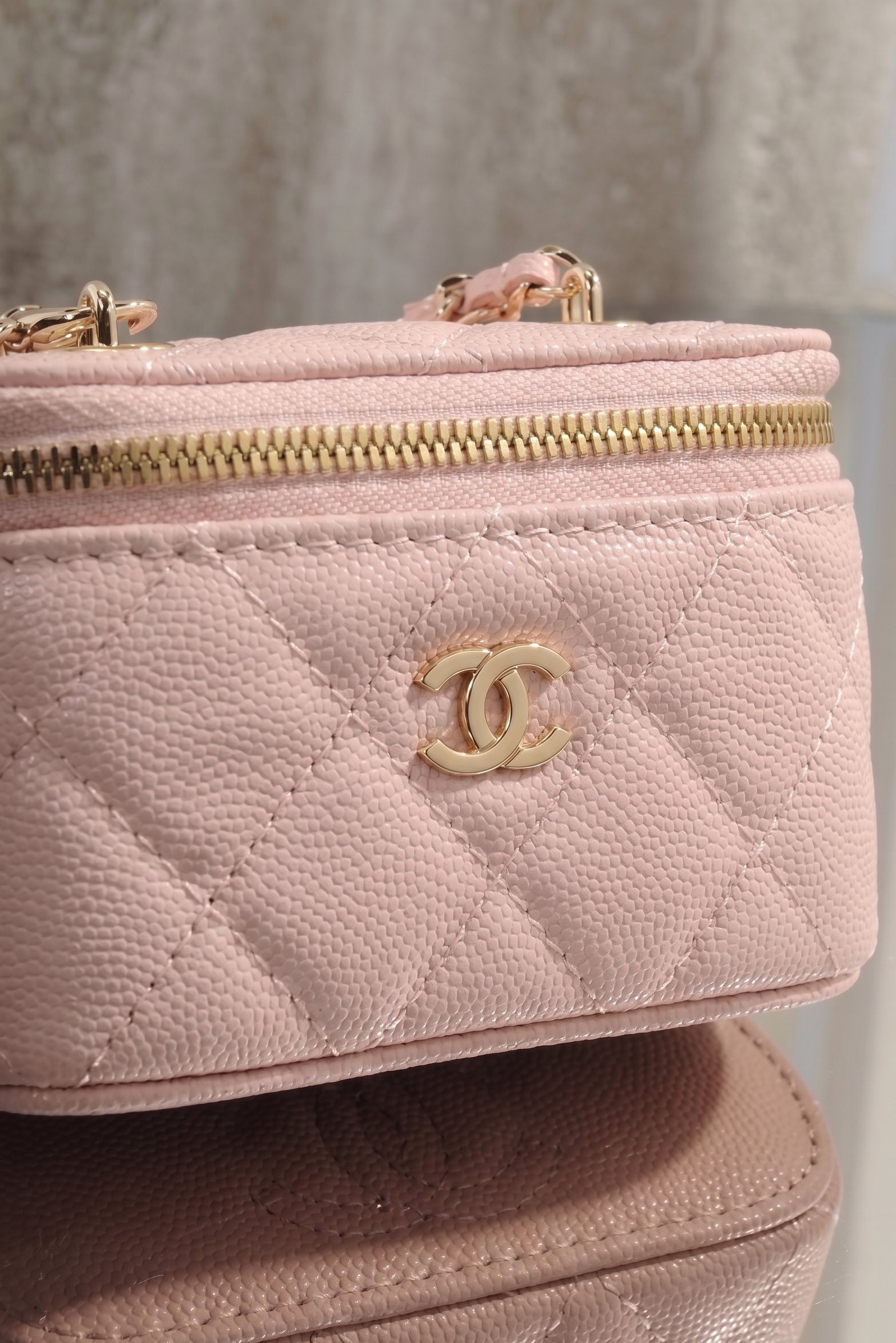Mini Vanity Bag in Pastel Pink with Woven Chain Strap