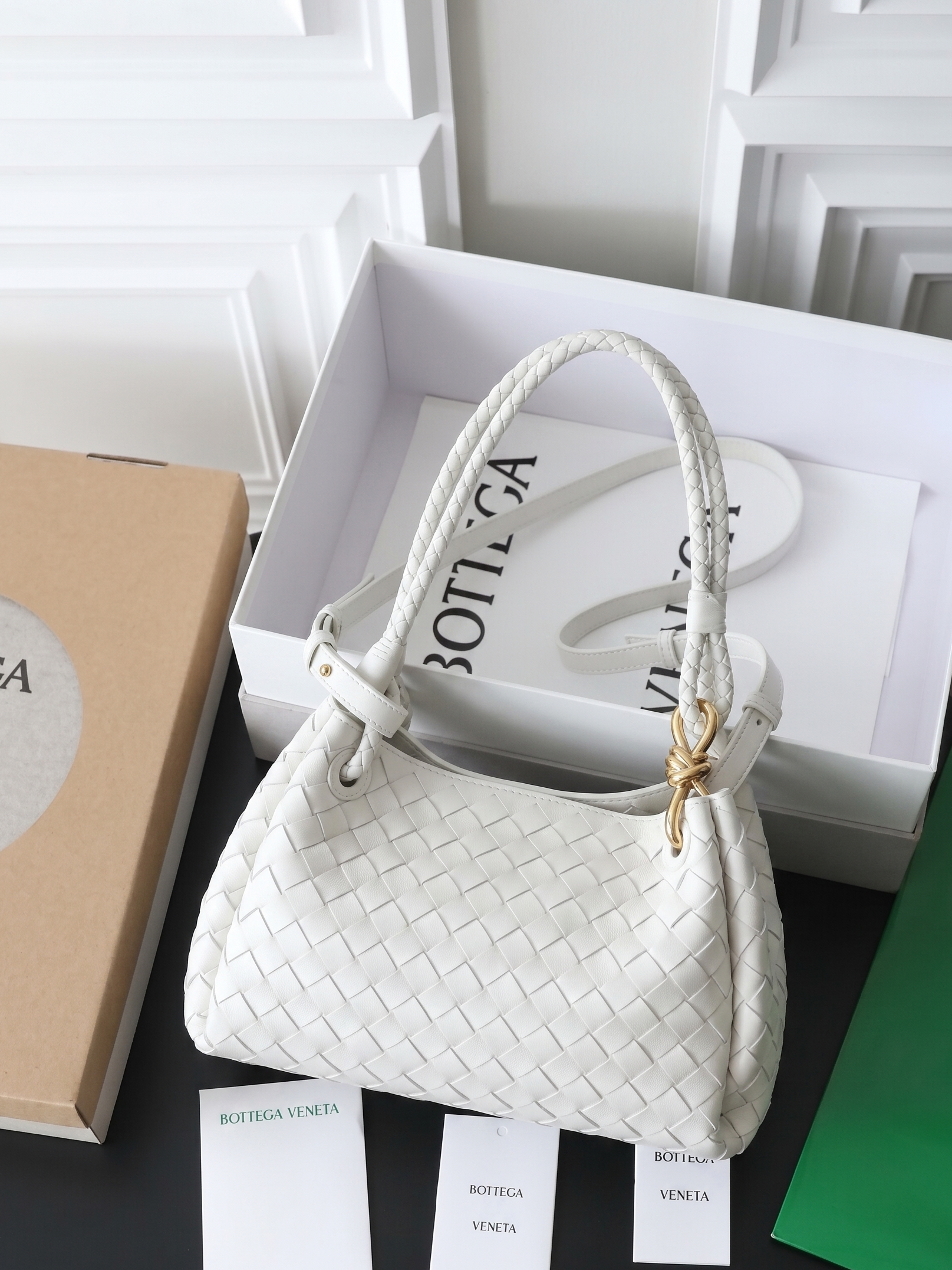 Luxury Hand-Woven White Leather Hobo Bag