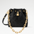 Black Quilted Leather Coussin Bucket Bag with Gold-Tone Chain