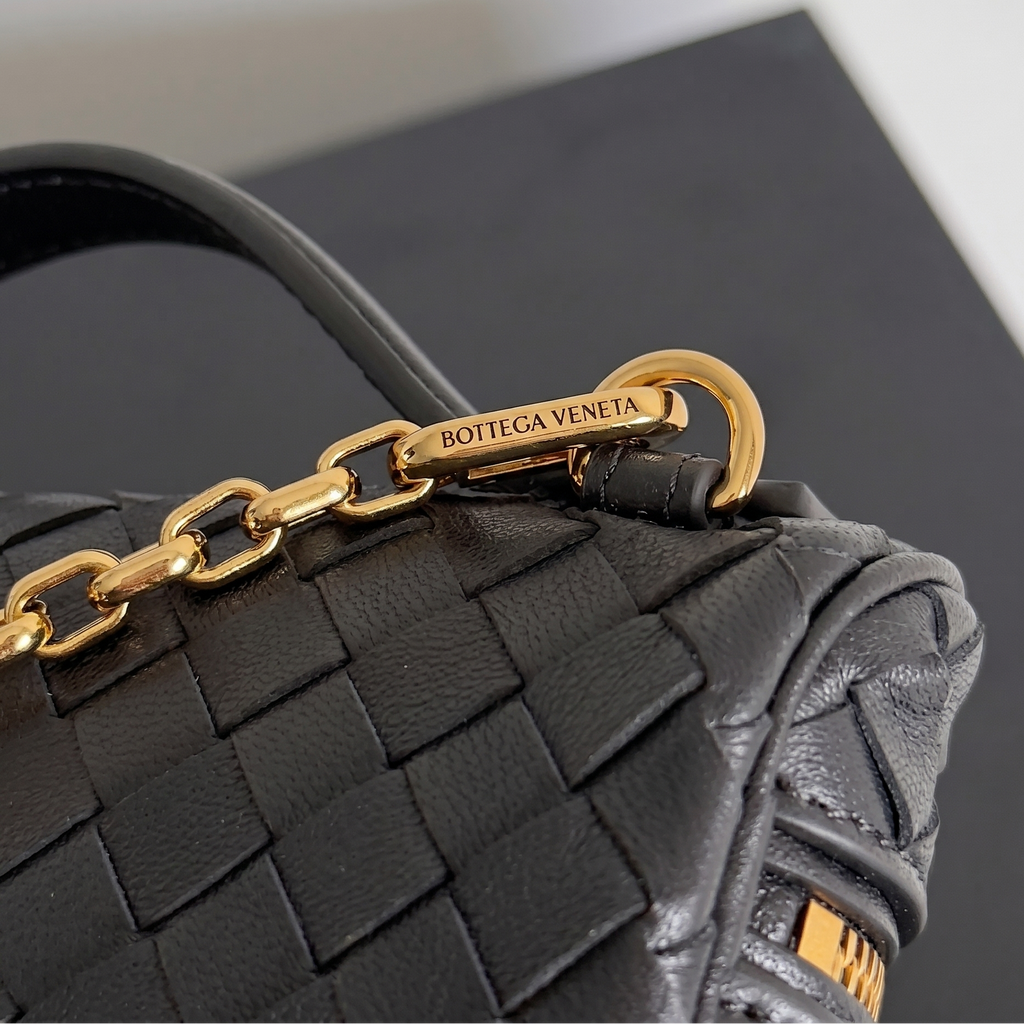 Small Woven Leather Top-Handle Bag