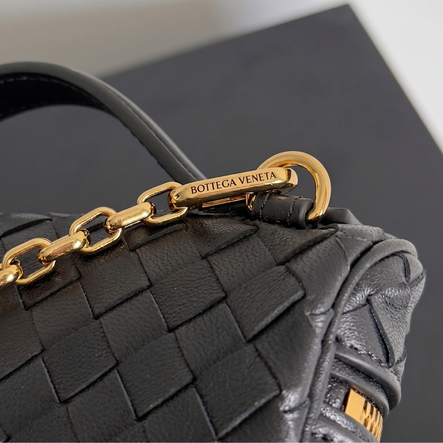 Small Woven Leather Top-Handle Bag