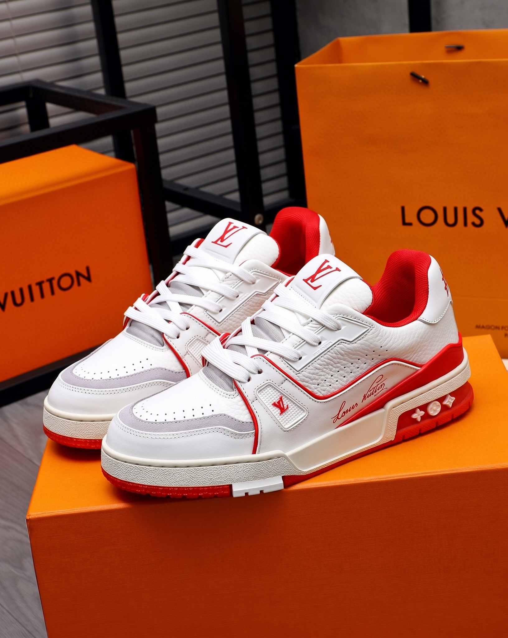 Premium Designer Leather Sneakers Red