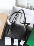 Luxury Hand-Woven Black Leather Hobo Bag
