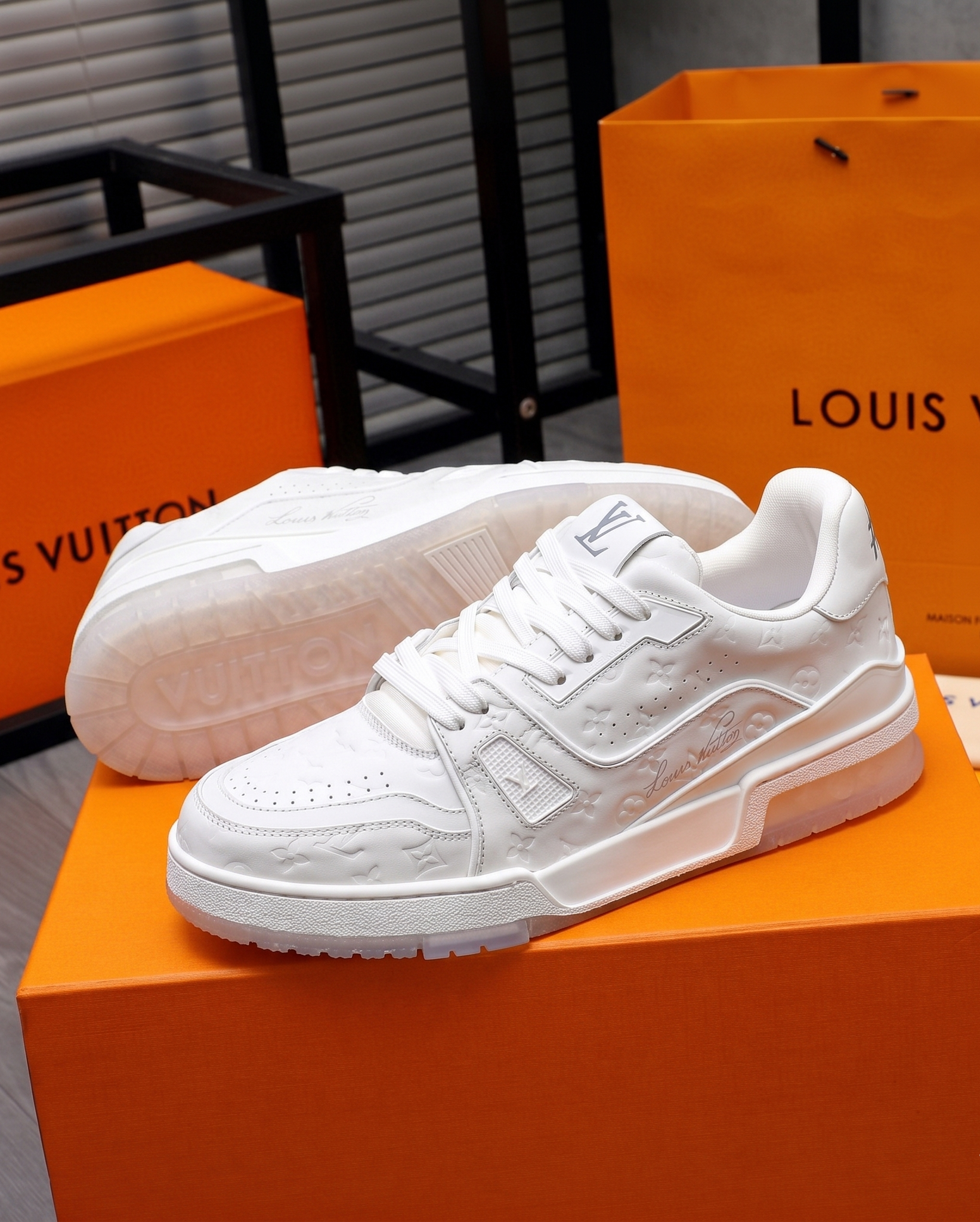 Men's Triple White Luxury Leather Trainers