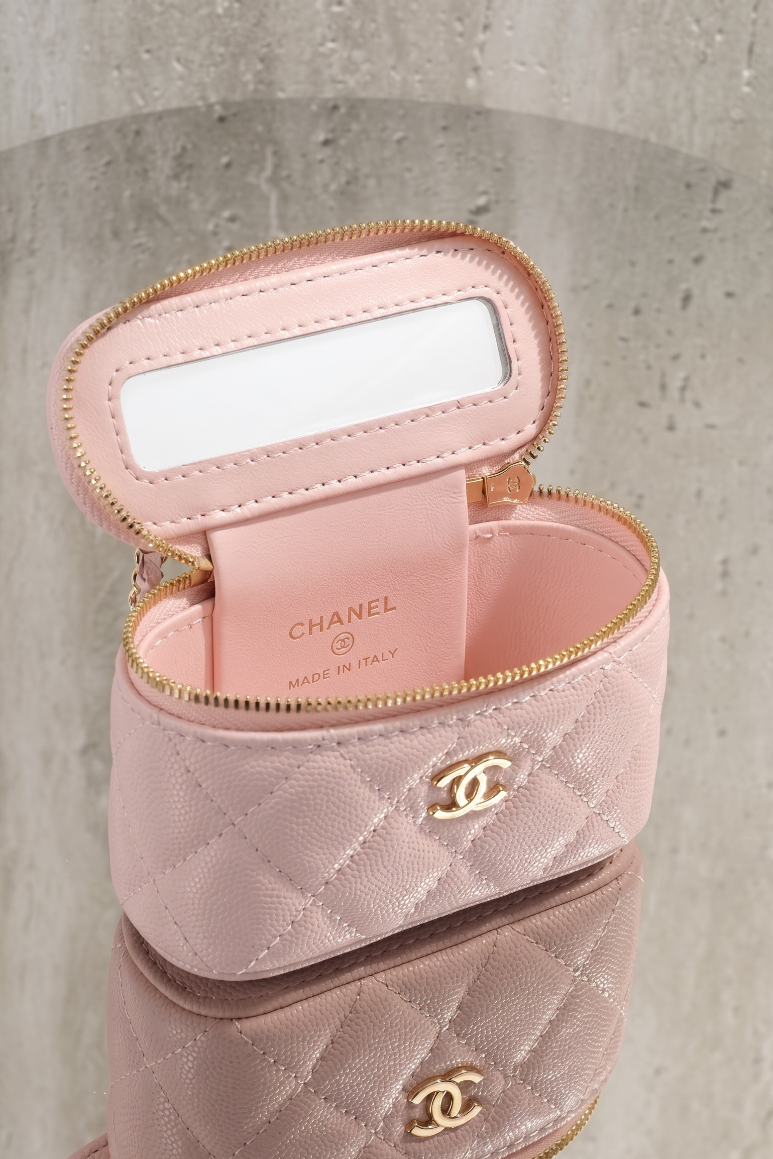 Mini Vanity Bag in Pastel Pink with Woven Chain Strap