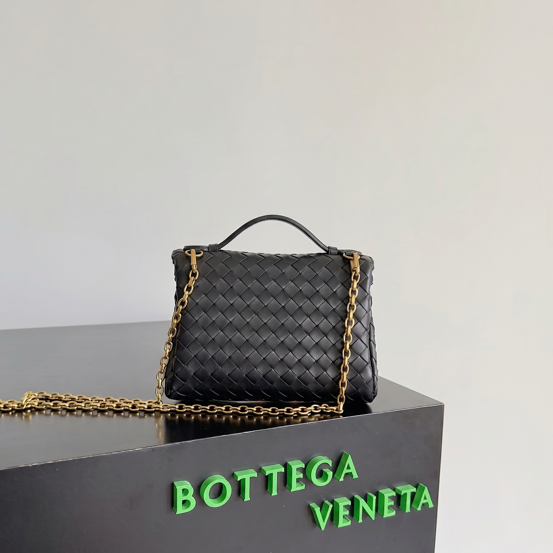 Small Woven Leather Top-Handle Bag