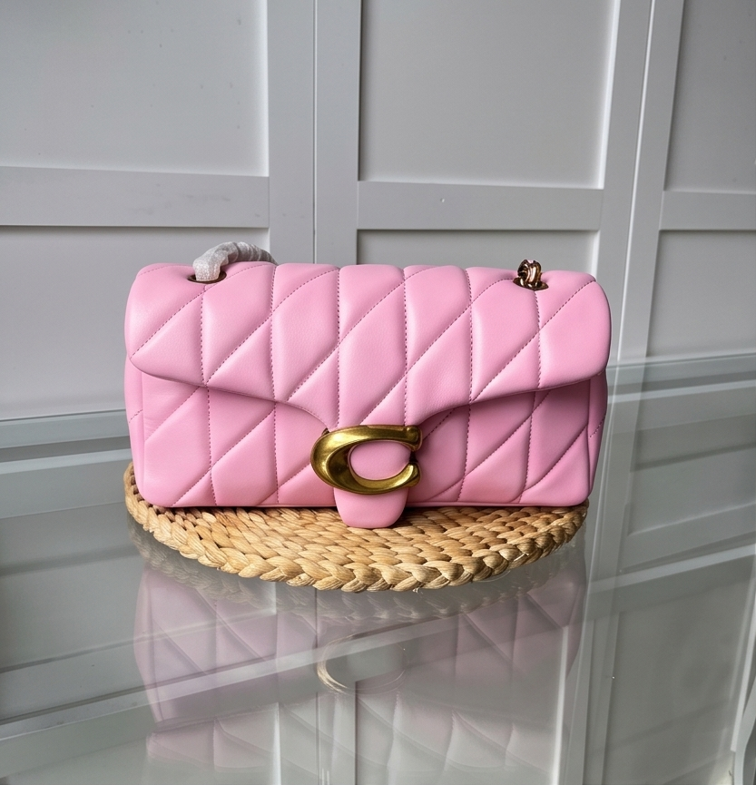 Pink Quilted Bag with Gold Buckle