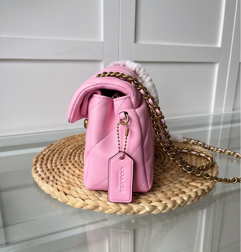 Pink Quilted Bag with Gold Buckle