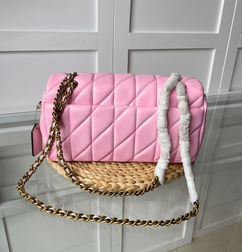 Pink Quilted Bag with Gold Buckle