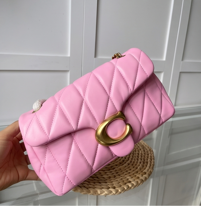 Pink Quilted Bag with Gold Buckle