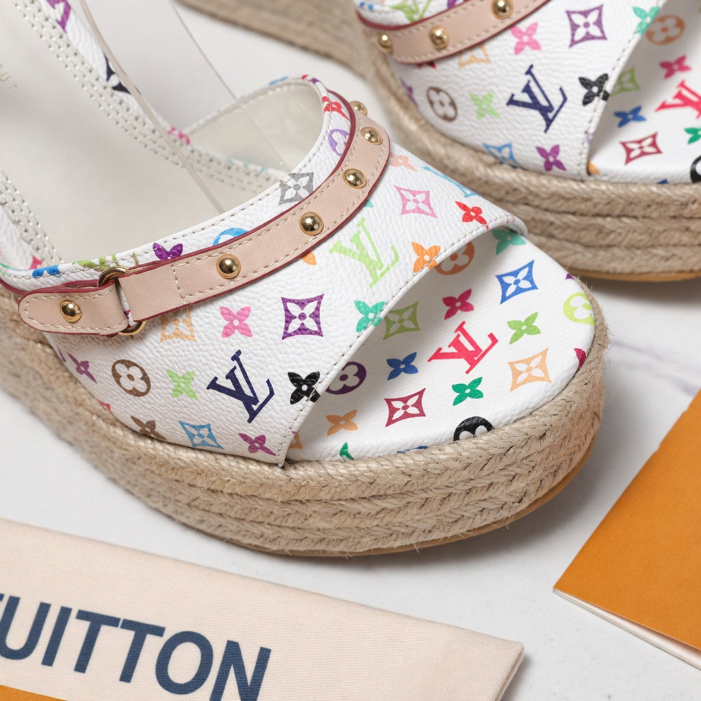 Multicolor Canvas Wedge Sandals