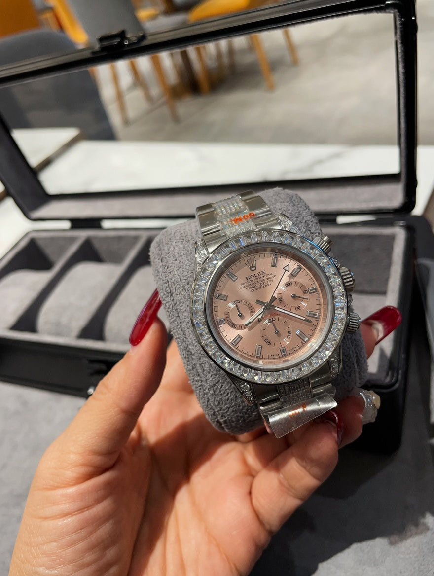 Pink Diamond Bezel Chronograph Watch
