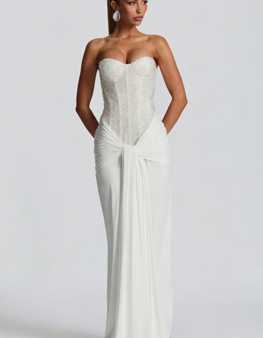 Sequin Corset White Knot Gown