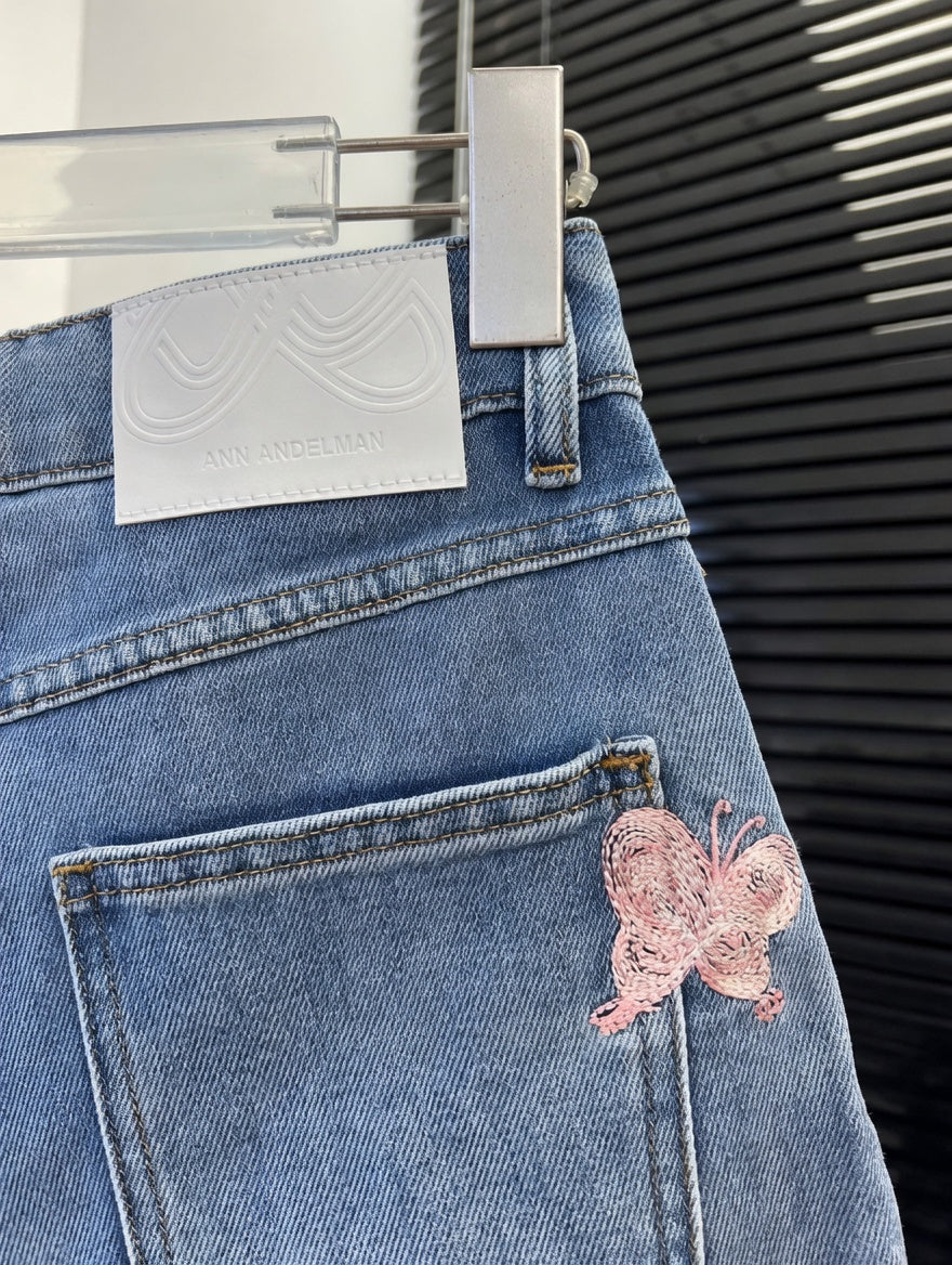 Butterfly Embroidered Denim Shorts