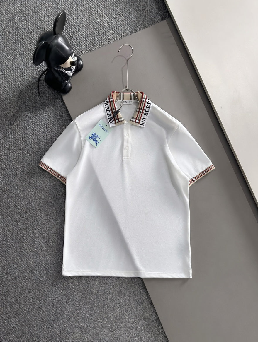 Polo Shirt with Plaid Collar Trim