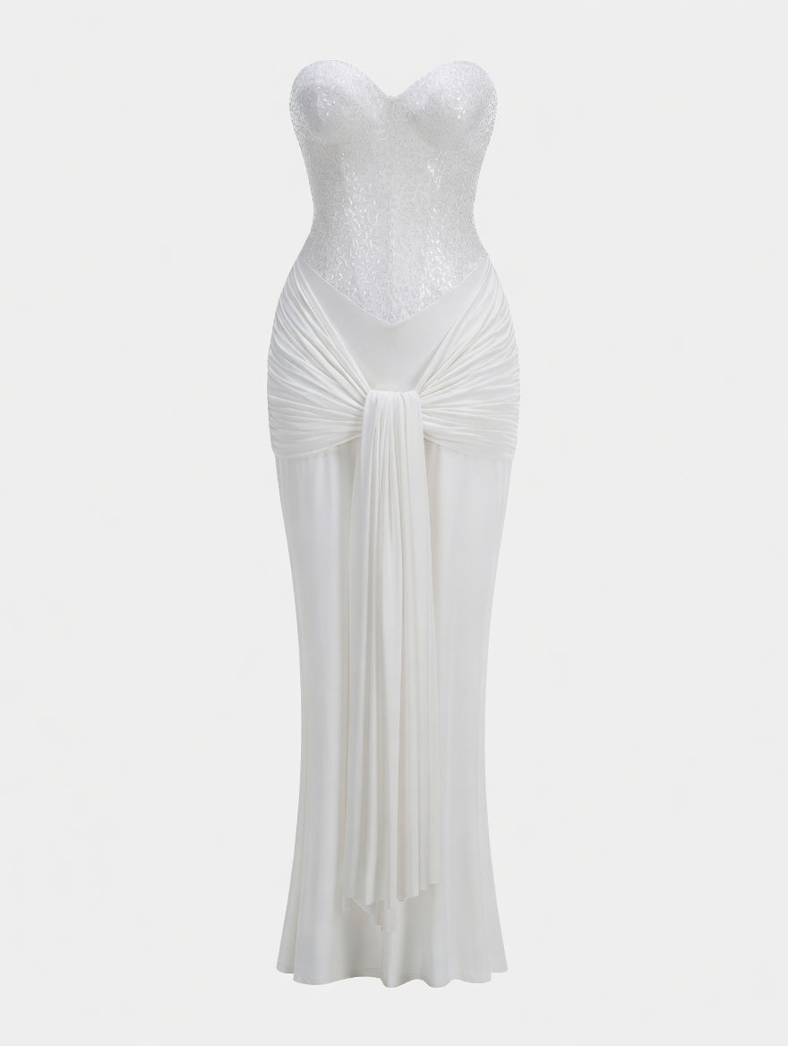 Sequin Corset White Knot Gown