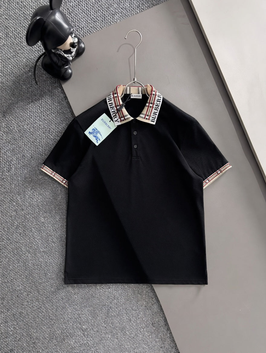 Polo Shirt with Plaid Collar Trim