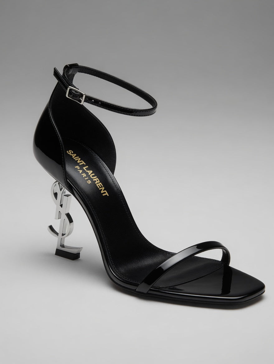 Black and Silver Stiletto Sandals