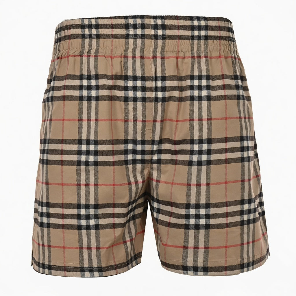 Beige Check Swim Trunks