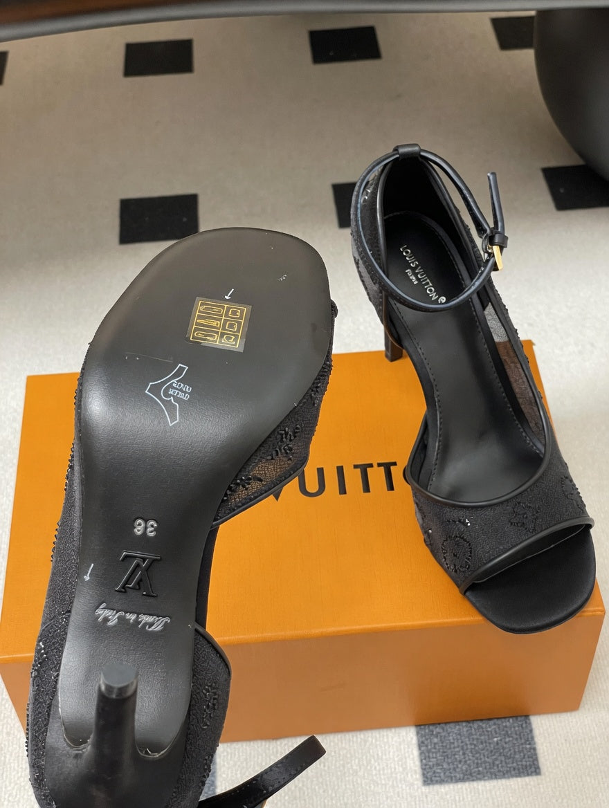 Black Mesh Embroidered Stiletto Heels
