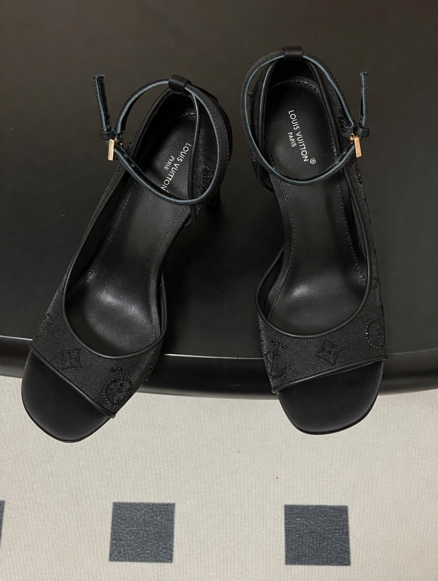 Black Mesh Embroidered Stiletto Heels