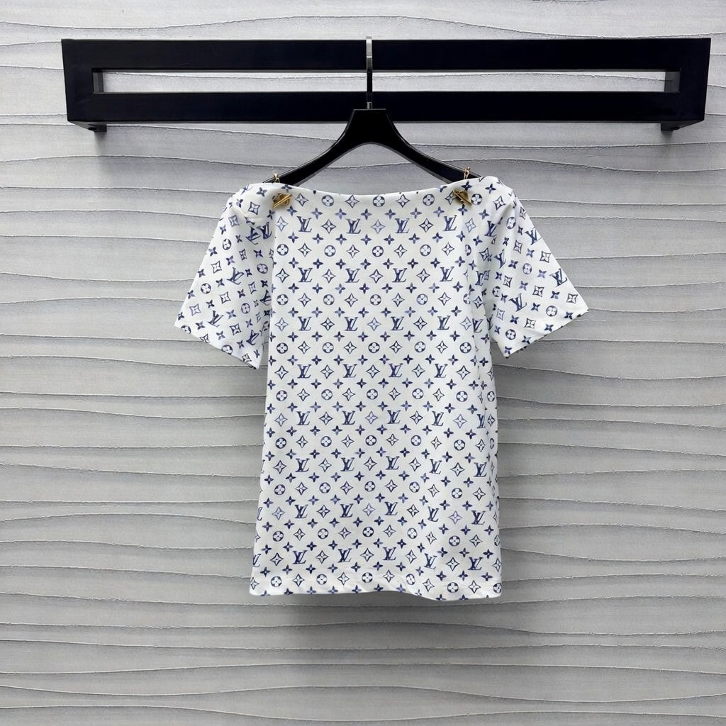 Monogram Short-Sleeve Blouse